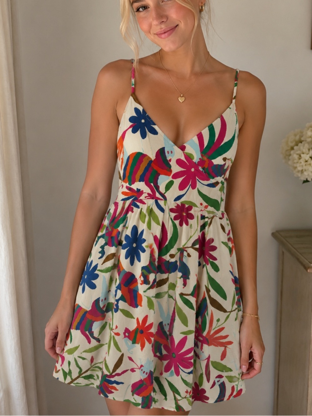 Vanessa Virginia Anthropologie Embroidered Folk Art Mini Dress 6 - 8034